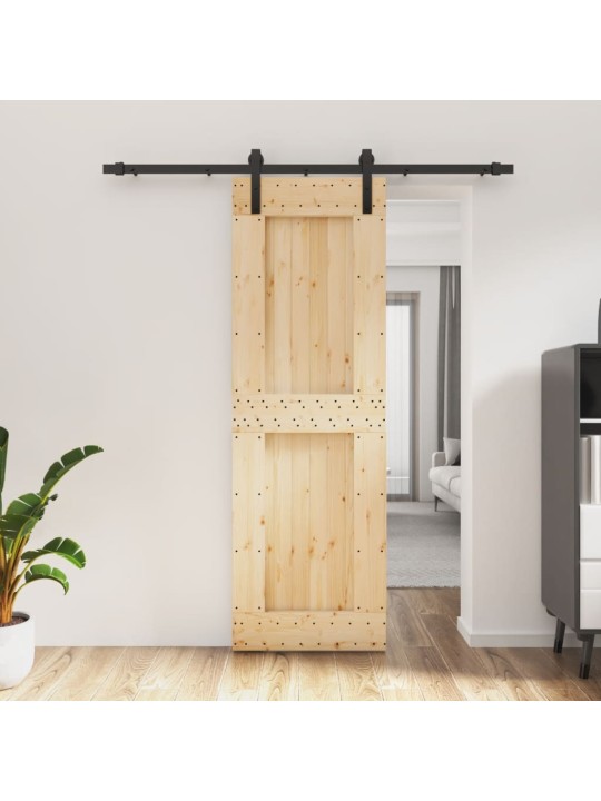 Posuvné dveře s kováním 70 x 210 cm masivní borové dřevo