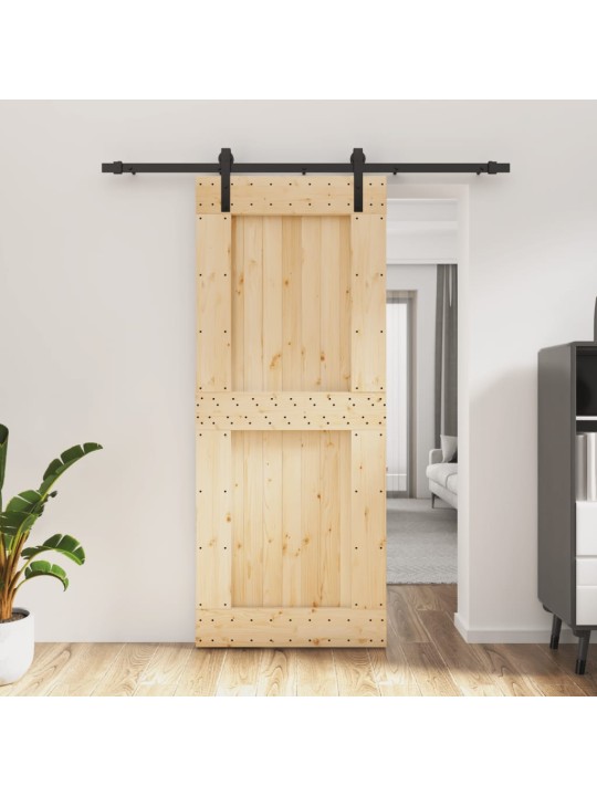 Posuvné dveře s kováním 85 x 210 cm masivní borové dřevo
