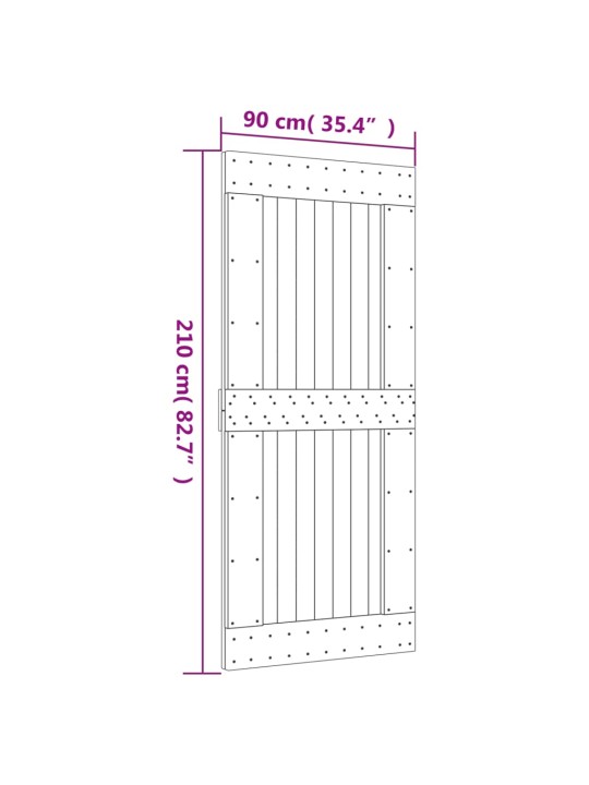 Posuvné dveře s kováním 90 x 210 cm masivní borové dřevo
