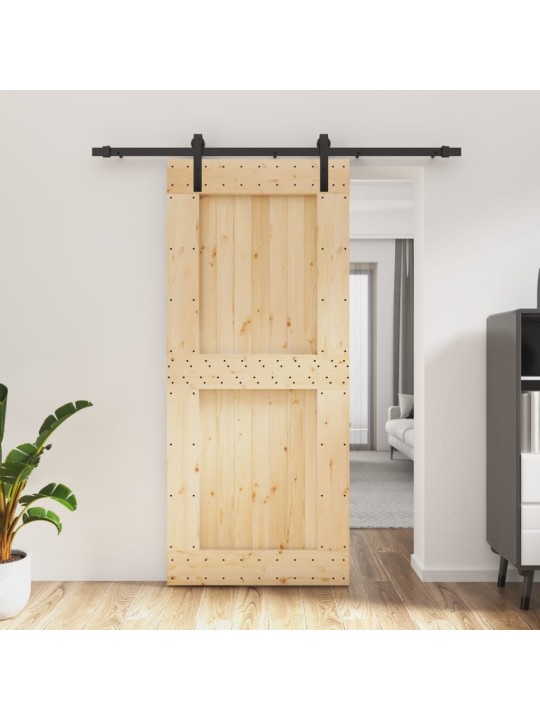 Posuvné dveře s kováním 90 x 210 cm masivní borové dřevo