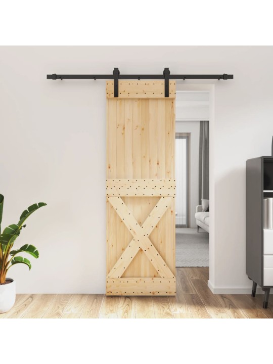 Posuvné dveře s kováním 70 x 210 cm masivní borové dřevo