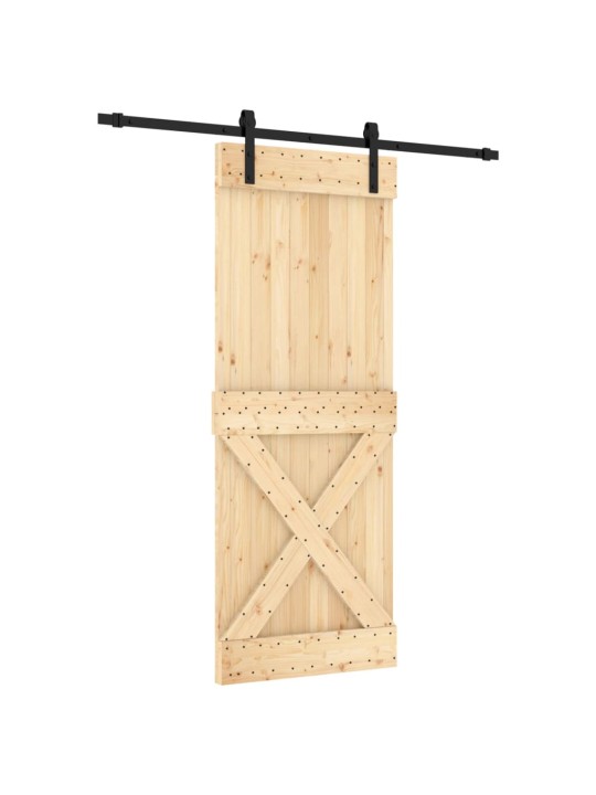Posuvné dveře s kováním 80 x 210 cm masivní borové dřevo