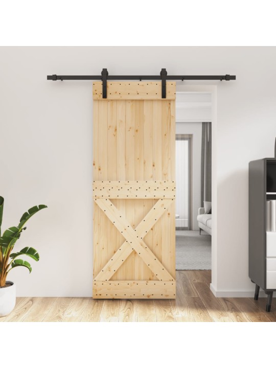Posuvné dveře s kováním 80 x 210 cm masivní borové dřevo