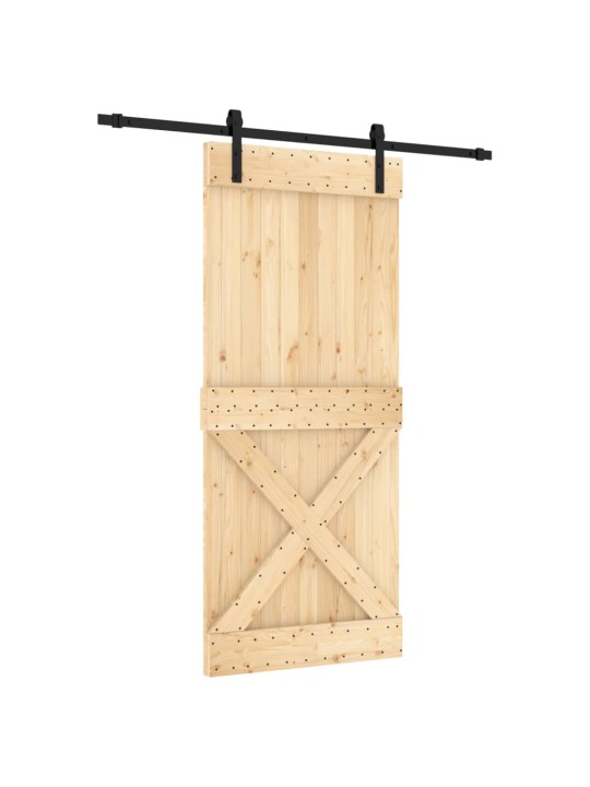 Posuvné dveře s kováním 90 x 210 cm masivní borové dřevo