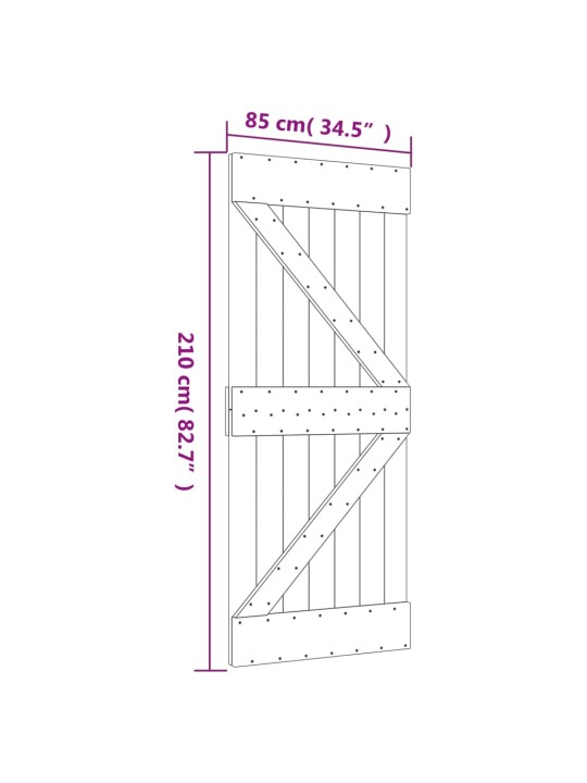 Posuvné dveře s kováním 85 x 210 cm masivní borové dřevo