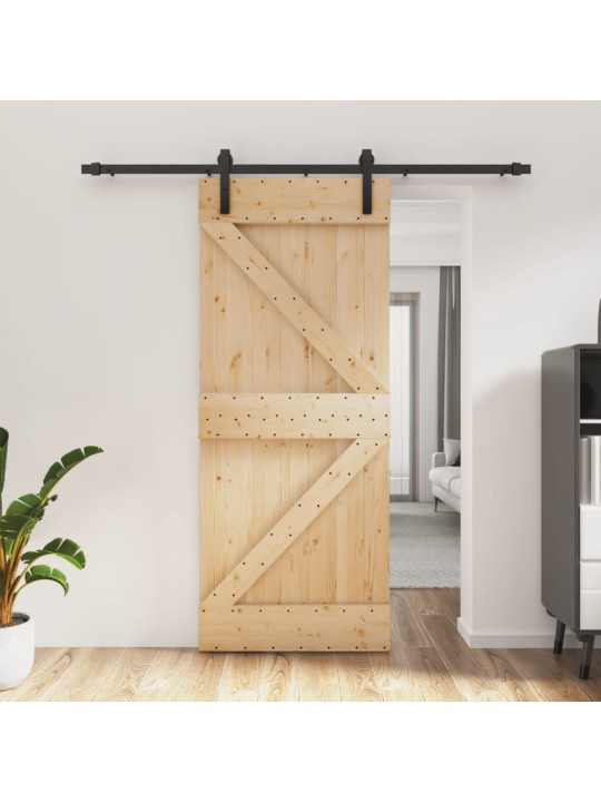Posuvné dveře s kováním 85 x 210 cm masivní borové dřevo