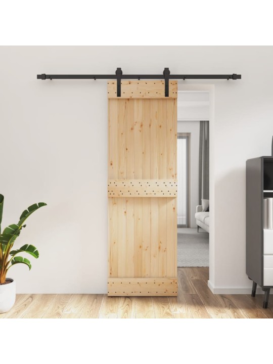 Posuvné dveře s kováním 70 x 210 cm masivní borové dřevo
