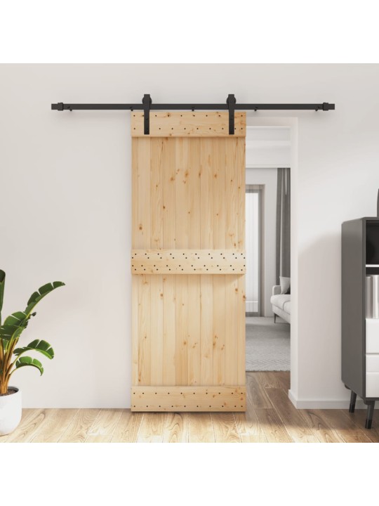 Posuvné dveře s kováním 80 x 210 cm masivní borové dřevo