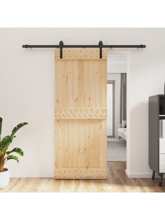 Posuvné dveře s kováním 85 x 210 cm masivní borové dřevo