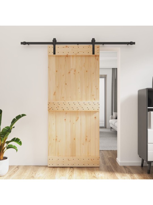 Posuvné dveře s kováním 90 x 210 cm masivní borové dřevo