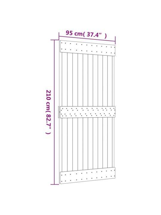 Posuvné dveře s kováním 95 x 210 cm masivní borové dřevo