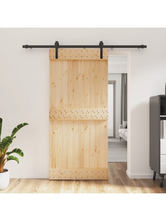 Posuvné dveře s kováním 95 x 210 cm masivní borové dřevo