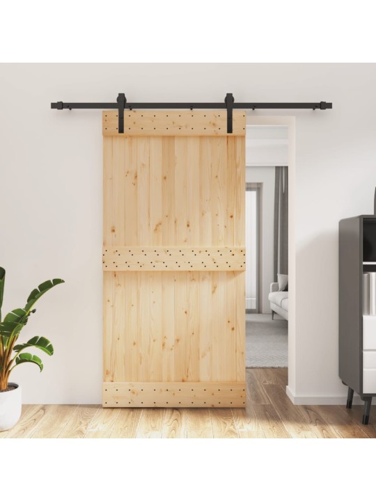Posuvné dveře s kováním 100 x 210 cm masivní borové dřevo