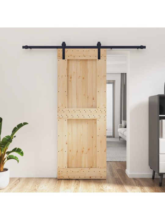 Posuvné dveře s kováním 80 x 210 cm masivní borové dřevo