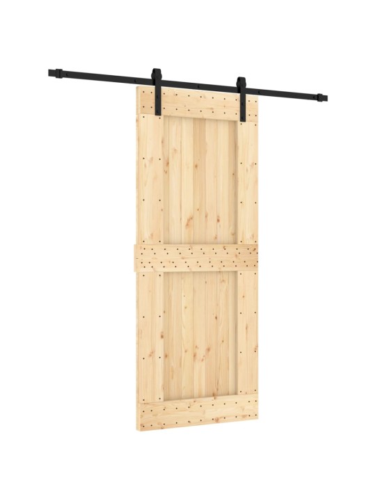 Posuvné dveře s kováním 85 x 210 cm masivní borové dřevo