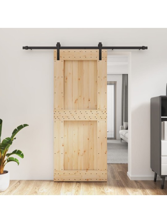 Posuvné dveře s kováním 85 x 210 cm masivní borové dřevo