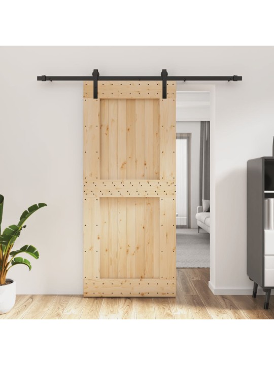 Posuvné dveře s kováním 90 x 210 cm masivní borové dřevo