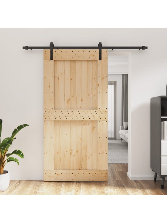 Posuvné dveře s kováním 100 x 210 cm masivní borové dřevo