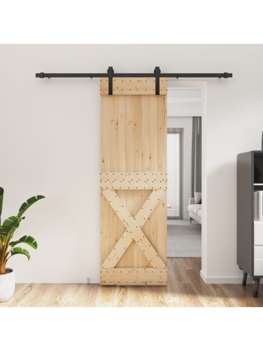 Posuvné dveře s kováním 70 x 210 cm masivní borové dřevo