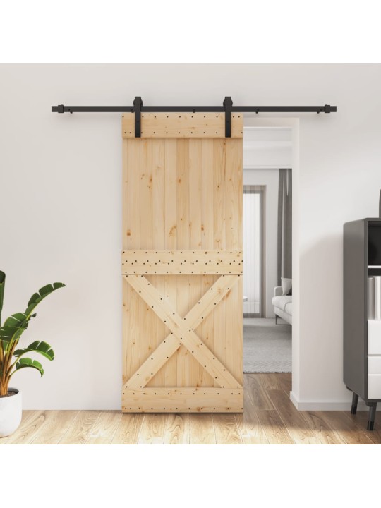 Posuvné dveře s kováním 85 x 210 cm masivní borové dřevo