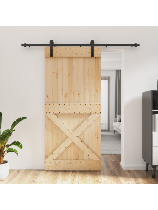 Posuvné dveře s kováním 95 x 210 cm masivní borové dřevo