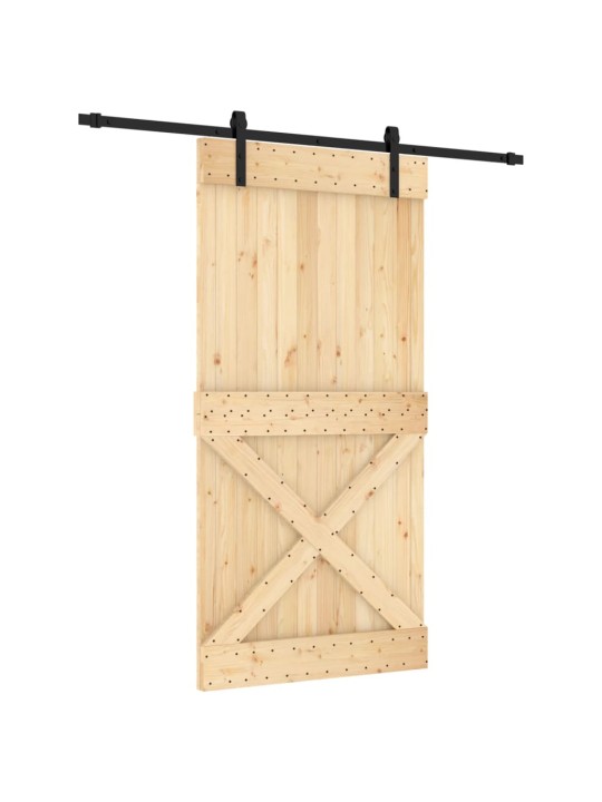 Posuvné dveře s kováním 100 x 210 cm masivní borové dřevo