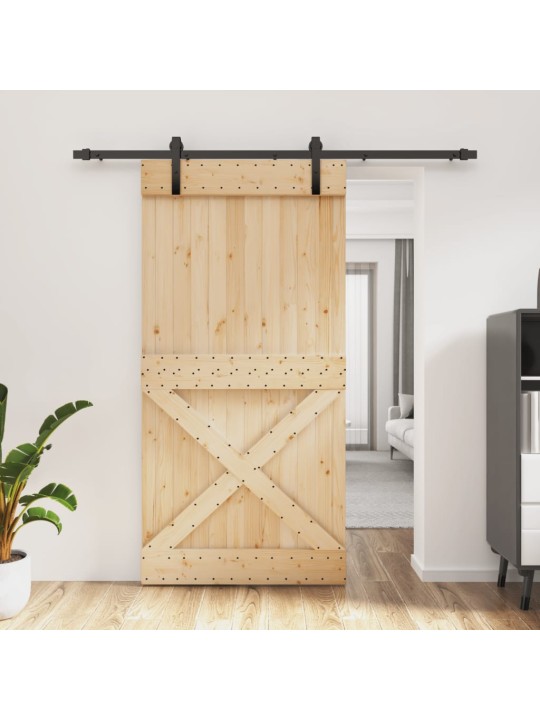 Posuvné dveře s kováním 100 x 210 cm masivní borové dřevo