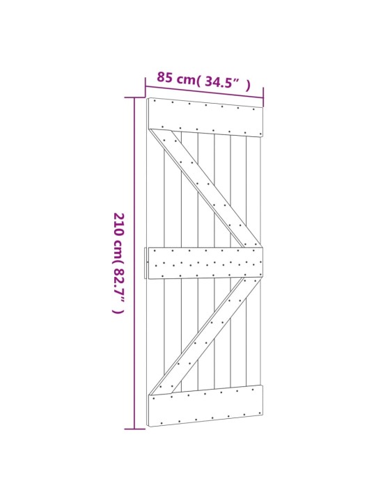 Posuvné dveře s kováním 85 x 210 cm masivní borové dřevo