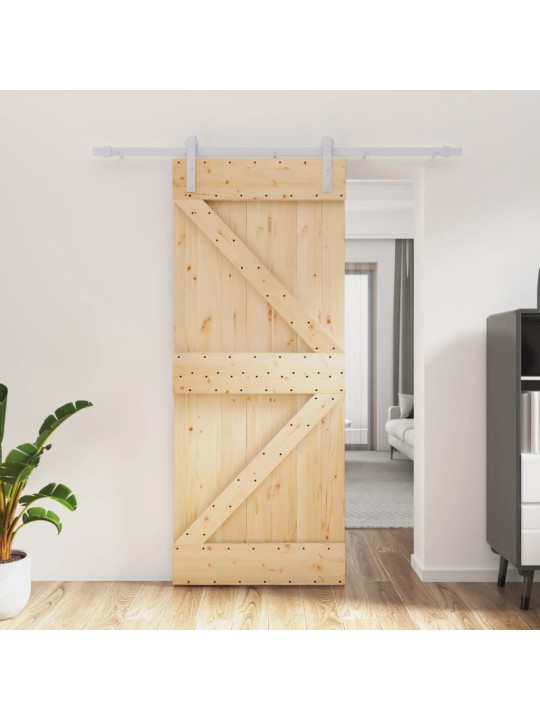 Posuvné dveře s kováním 85 x 210 cm masivní borové dřevo