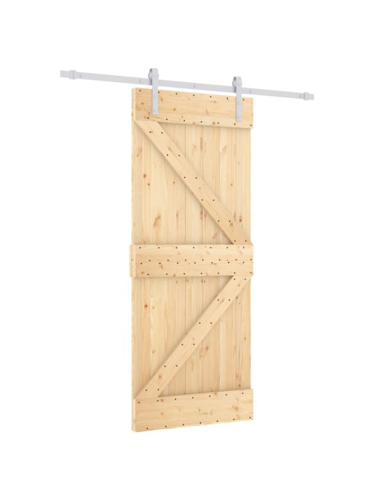 Posuvné dveře s kováním 80 x 210 cm masivní borové dřevo