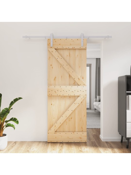 Posuvné dveře s kováním 80 x 210 cm masivní borové dřevo