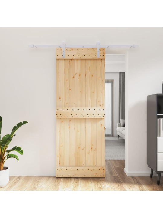 Posuvné dveře s kováním 80 x 210 cm masivní borové dřevo