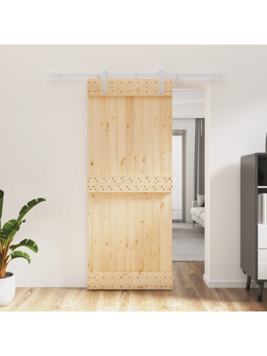 Posuvné dveře s kováním 85 x 210 cm masivní borové dřevo