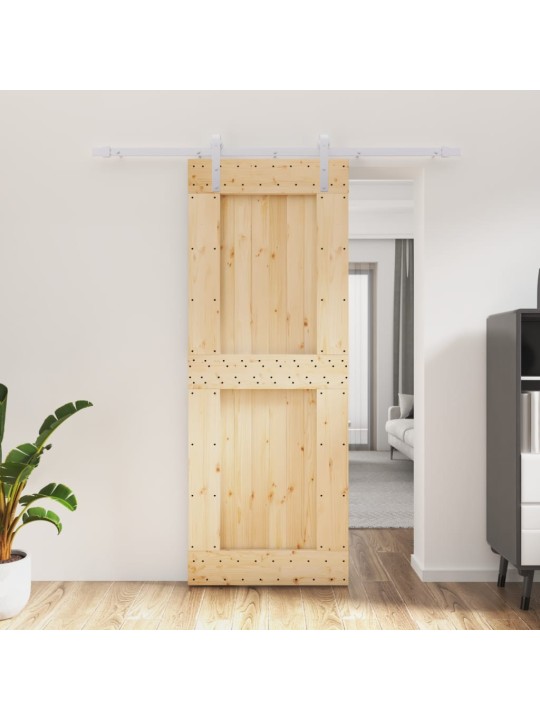 Posuvné dveře s kováním 80 x 210 cm masivní borové dřevo