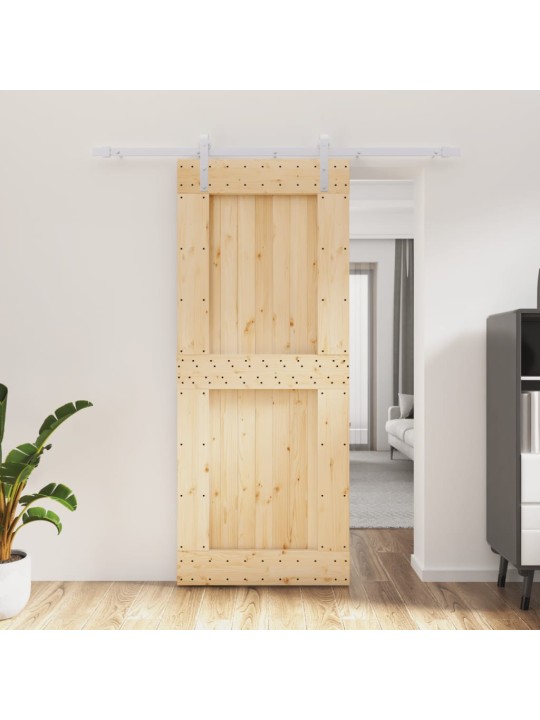 Posuvné dveře s kováním 85 x 210 cm masivní borové dřevo