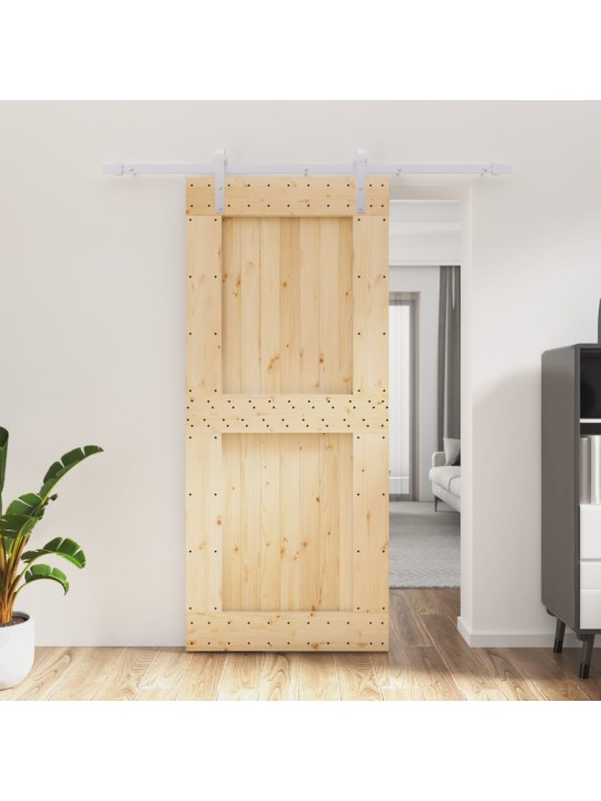 Posuvné dveře s kováním 90 x 210 cm masivní borové dřevo