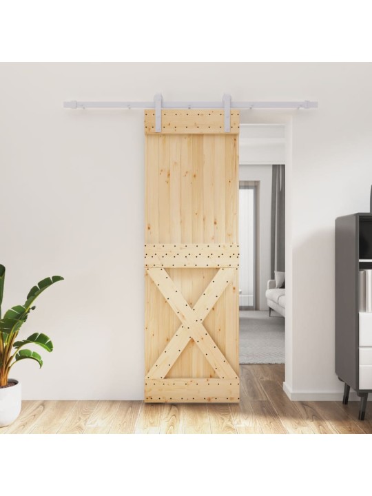 Posuvné dveře s kováním 70 x 210 cm masivní borové dřevo