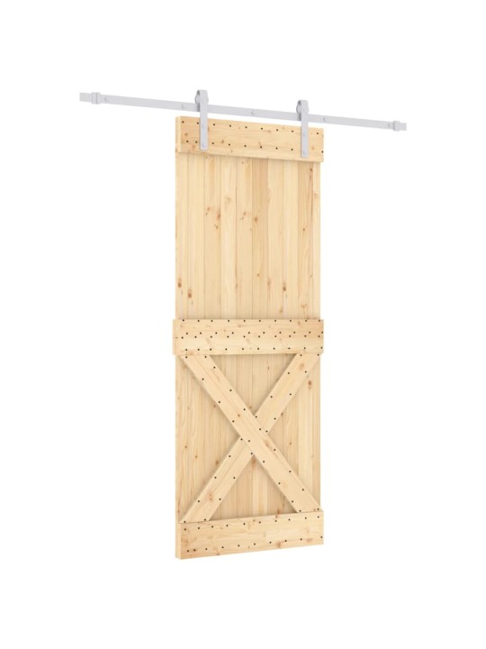 Posuvné dveře s kováním 80 x 210 cm masivní borové dřevo