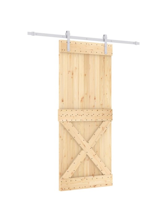 Posuvné dveře s kováním 85 x 210 cm masivní borové dřevo
