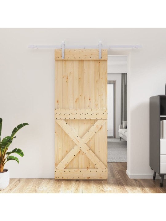 Posuvné dveře s kováním 85 x 210 cm masivní borové dřevo