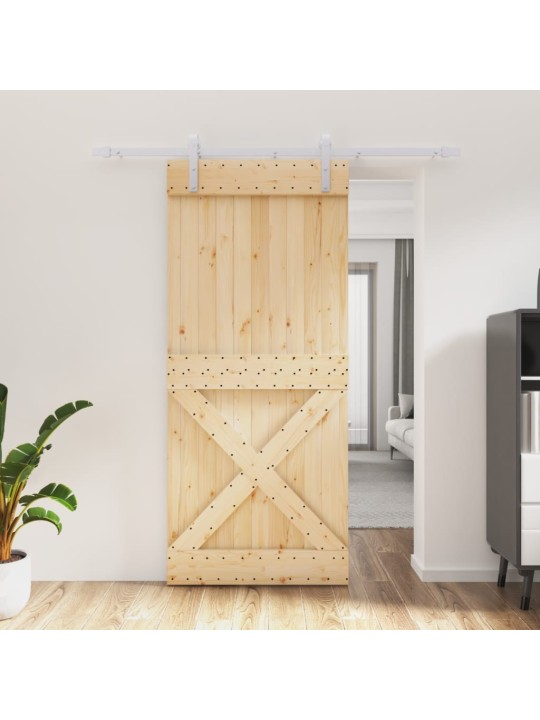 Posuvné dveře s kováním 90 x 210 cm masivní borové dřevo