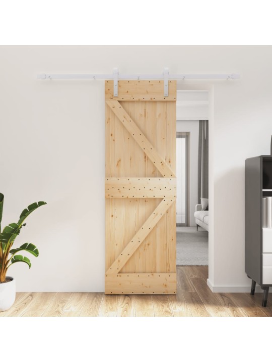 Posuvné dveře s kováním 70 x 210 cm masivní borové dřevo