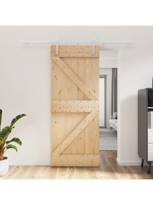 Posuvné dveře s kováním 85 x 210 cm masivní borové dřevo