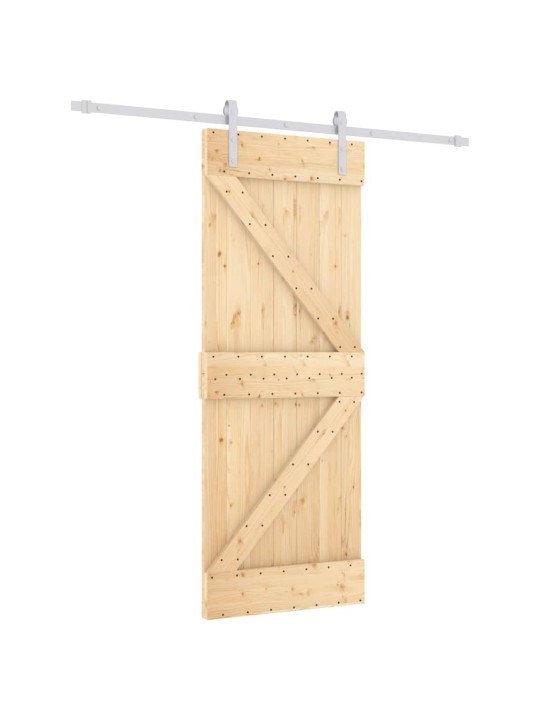 Posuvné dveře s kováním 80 x 210 cm masivní borové dřevo