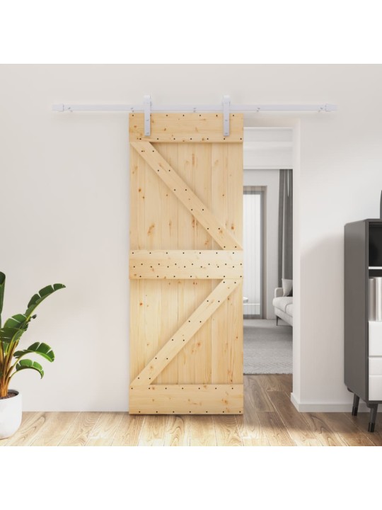 Posuvné dveře s kováním 80 x 210 cm masivní borové dřevo