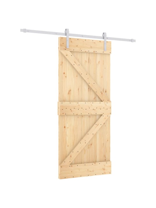 Posuvné dveře s kováním 90 x 210 cm masivní borové dřevo