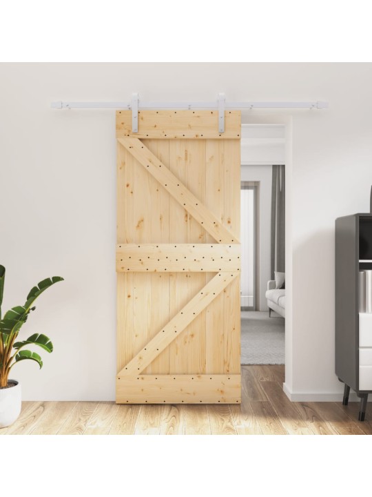Posuvné dveře s kováním 90 x 210 cm masivní borové dřevo