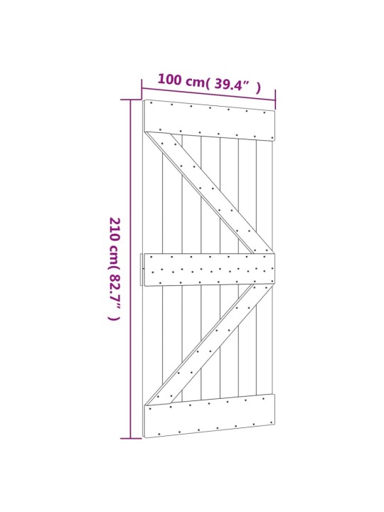 Posuvné dveře s kováním 100 x 210 cm masivní borové dřevo