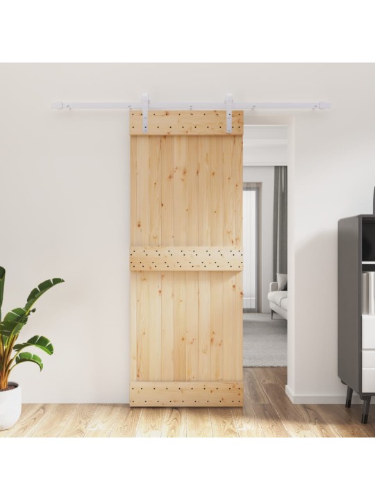 Posuvné dveře s kováním 80 x 210 cm masivní borové dřevo