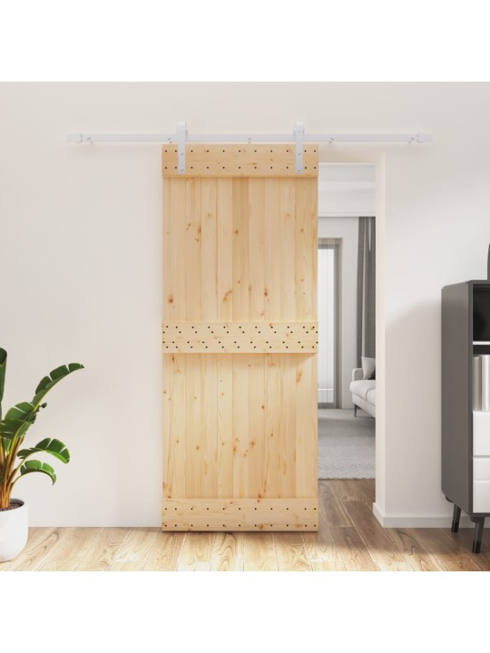 Posuvné dveře s kováním 85 x 210 cm masivní borové dřevo